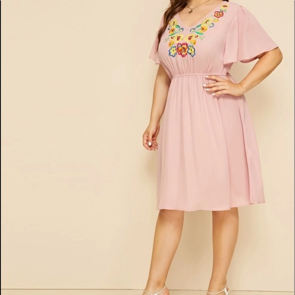 SHEIN Dresses & Skirts - 0XL Light pink embroidered dress